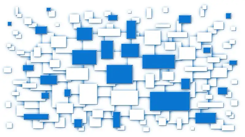 The image shows several blocks white and blue in different sizes