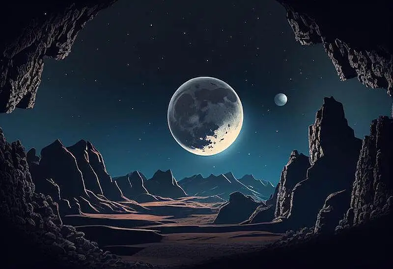 Image of the moon among mountains