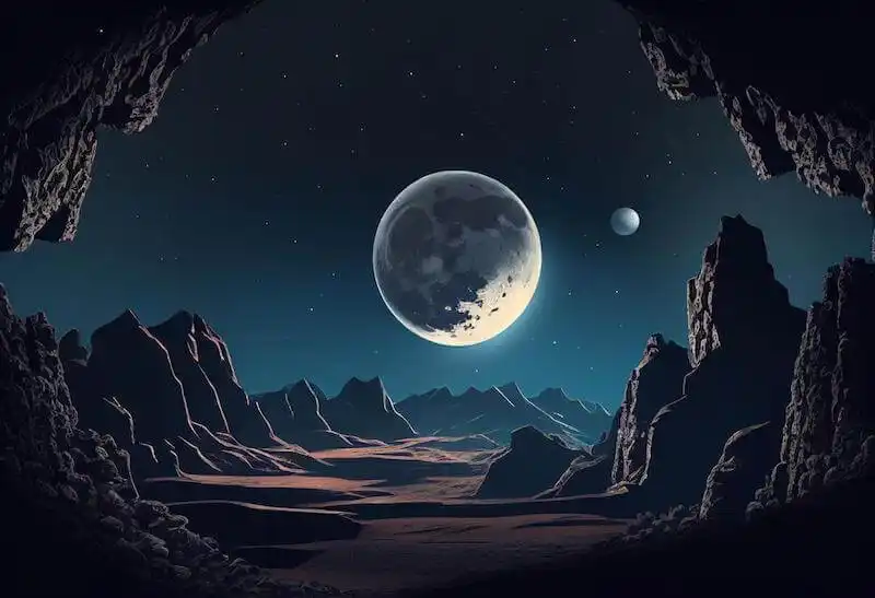 Image of the moon among mountains