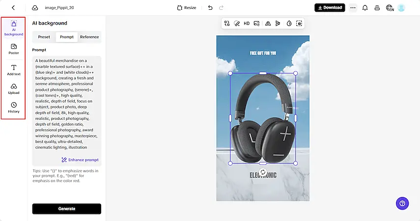 Pippit page to create posters