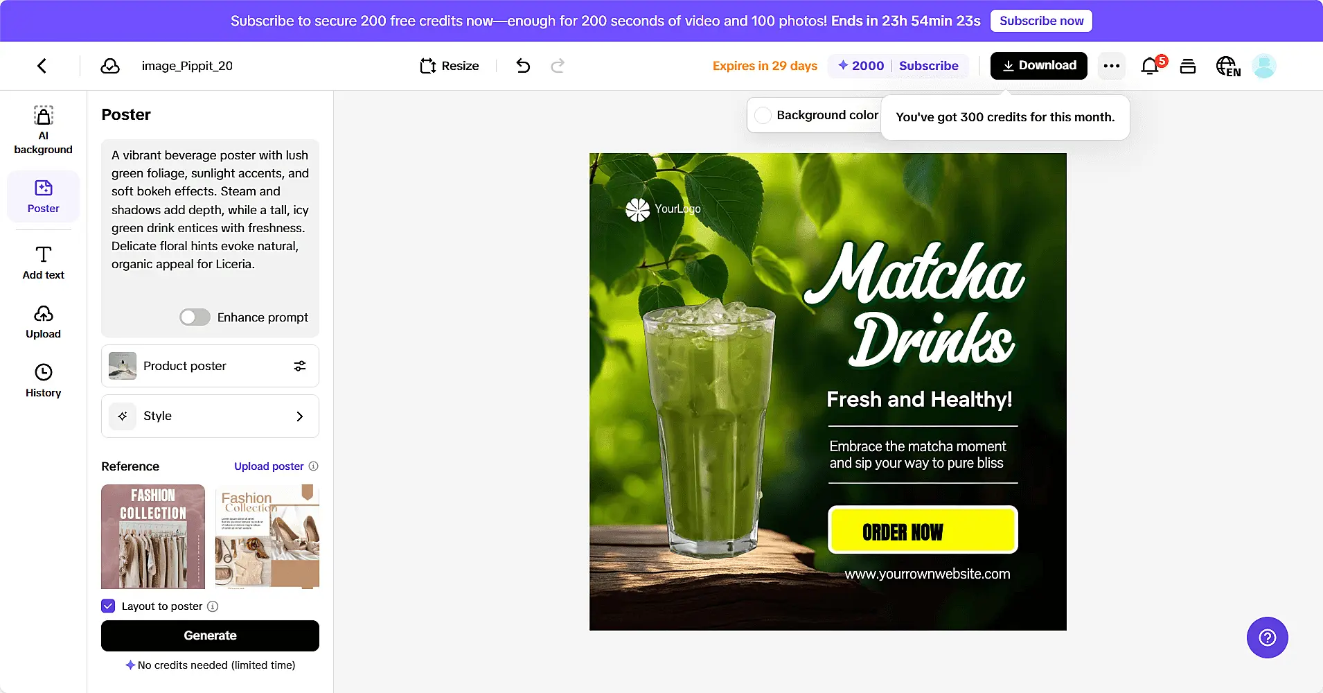 Pippit interface ti customize a poster
