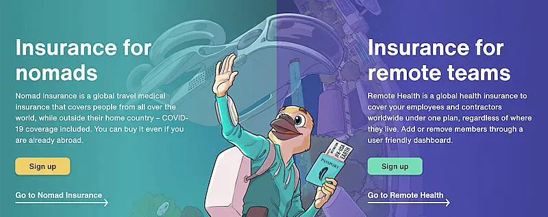 The image shows Safety Wing home page