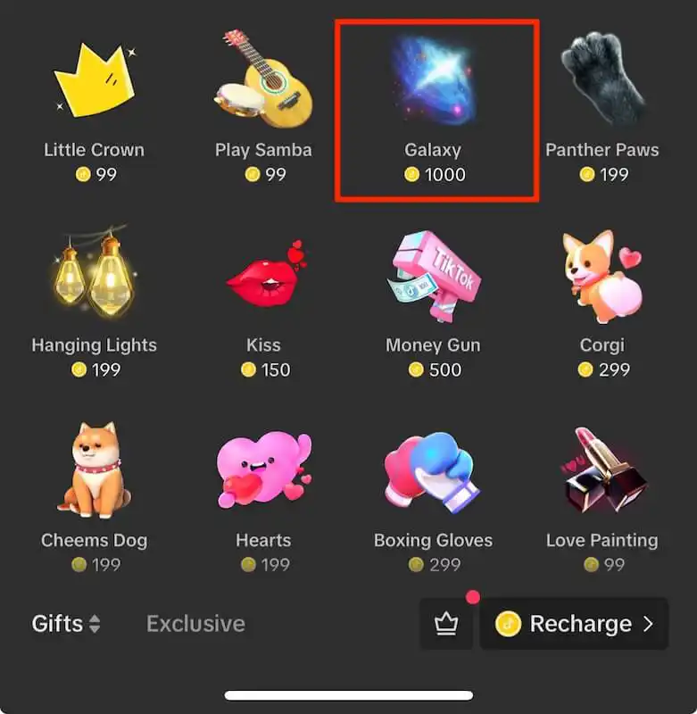 How much is a TikTok galaxy TikTok Galaxy