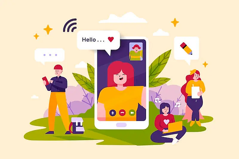 People with technology devices