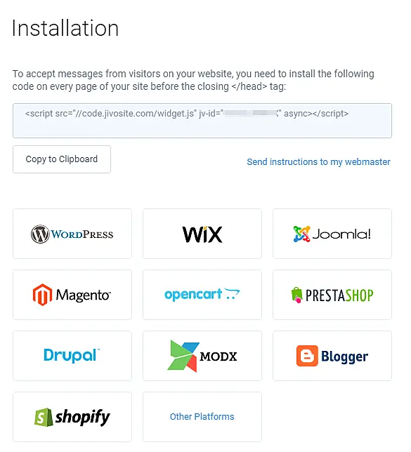 Installation code for JivoChat
