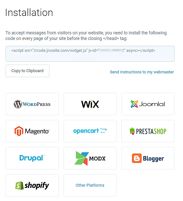 Installation code for JivoChat