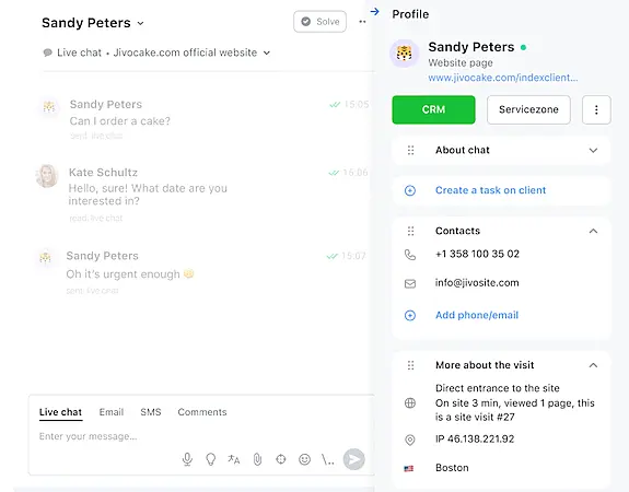 JivoChat app interface