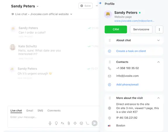 JivoChat app interface