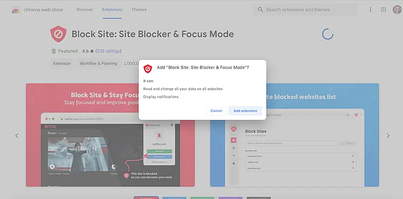 Google Chrome Web Store Block Site page