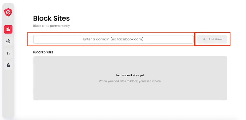 Block Sites page