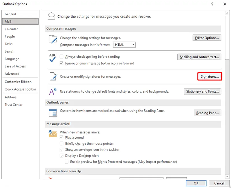 The image shows Outlook menu