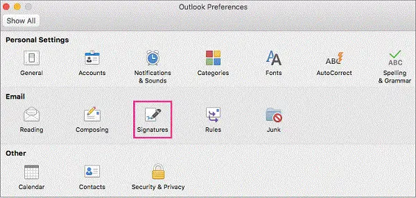 The image shows Outlook menu on Mac