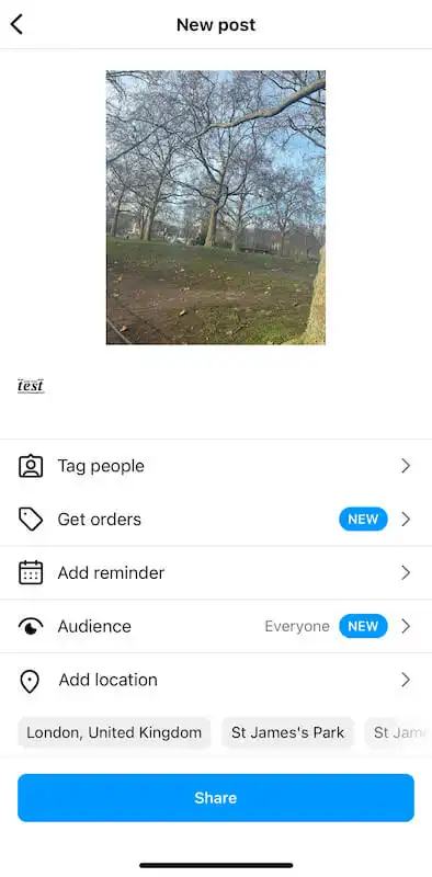 Publish post Instagram page
