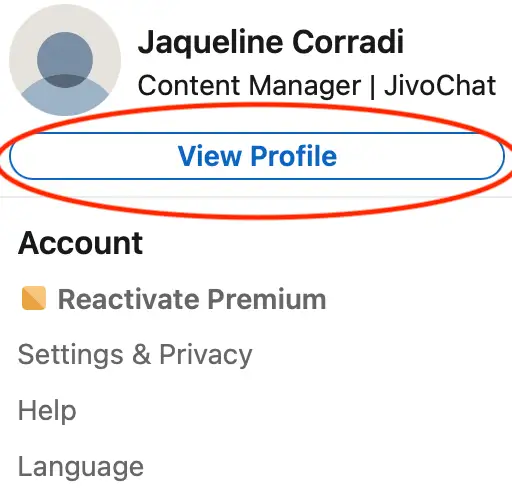 LinkedIn profile menu
