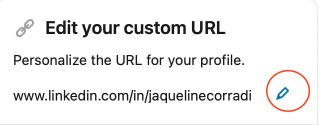 LinkedIn menu to edit your custom URL