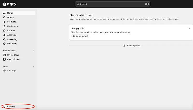 Shopify user interface