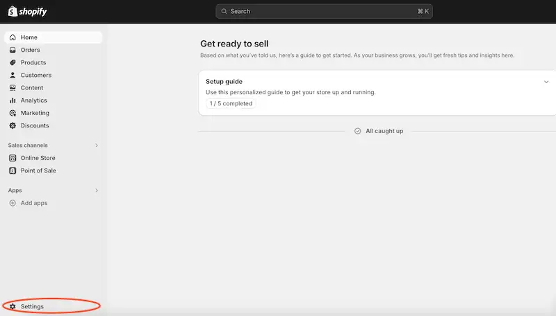 Shopify user interface