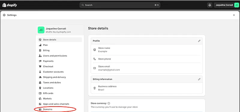 Shopify store details page