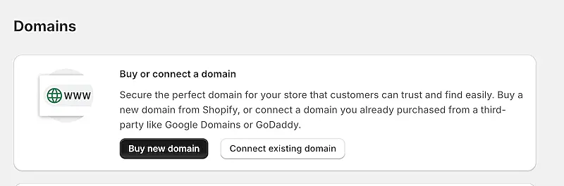 Shopify domains page
