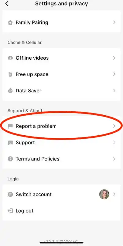 Setting and privacy menu