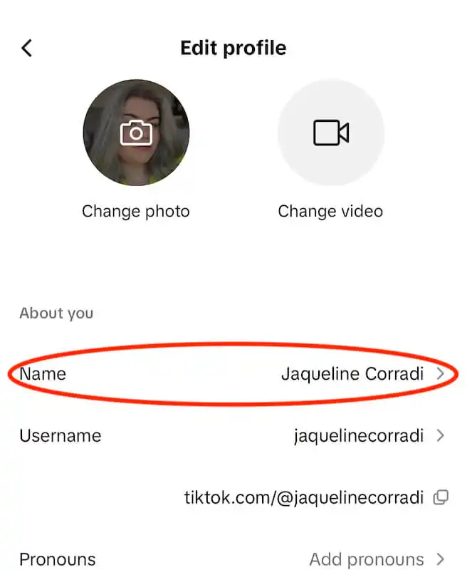 Edit profile page on TikTok