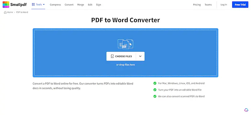 SmallPDF page to where you can upload your files.
