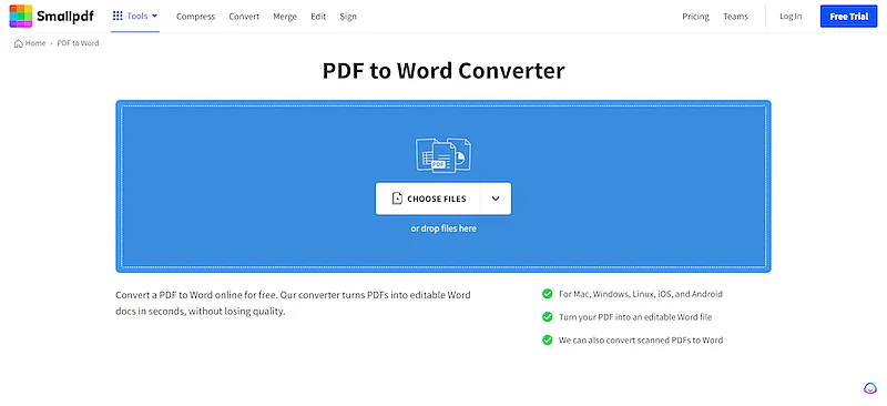 SmallPDF page to where you can upload your files.