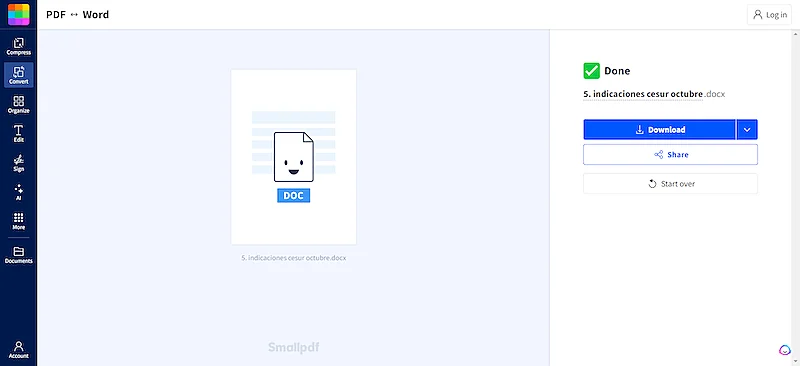 SmallPDF page warning the file is ready to be downloaded.