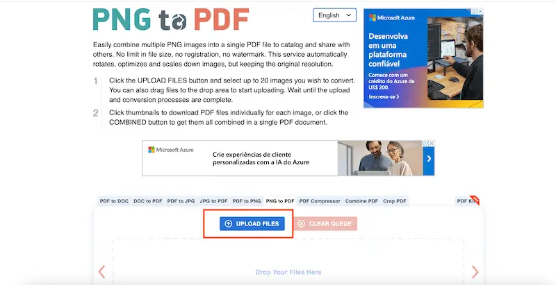 How to convert PNG to PDF - opload files PNG to PDF page