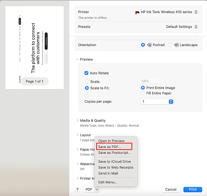 Printer app on MAC computrer