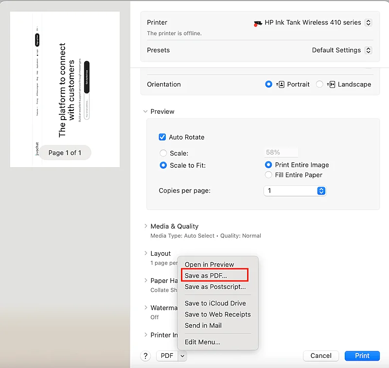 Printer app on MAC computrer