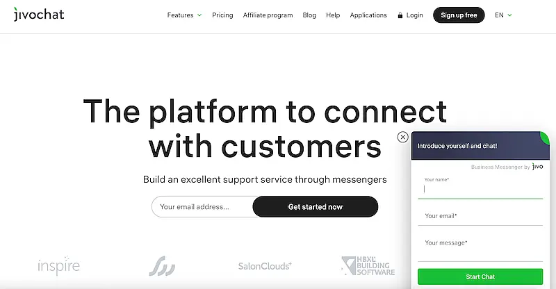 JivoChat home page showing a chatbot