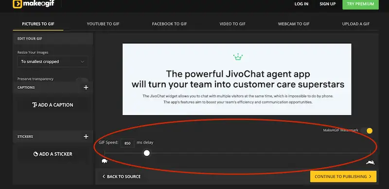 The image show the gif editor page