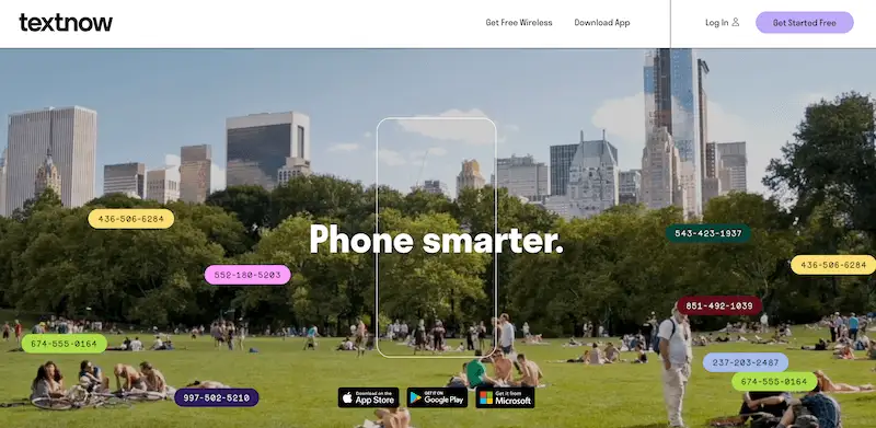 Text Now home page