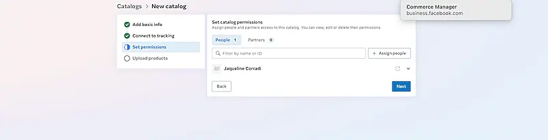 Set catalog permissions page