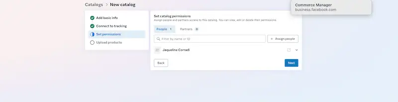 Set catalog permissions page
