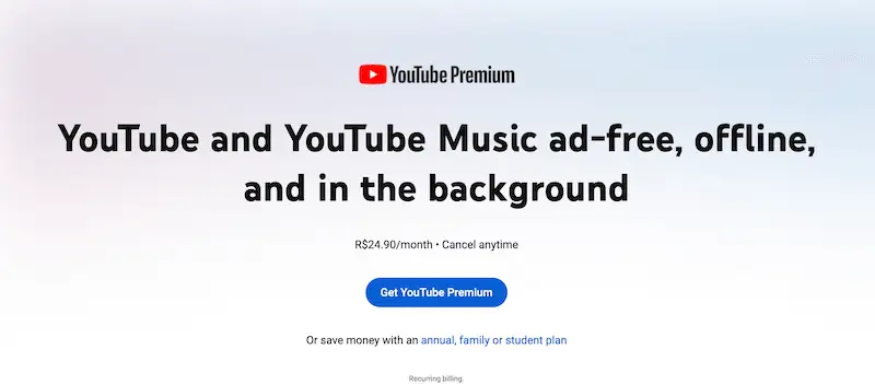How to download music from Youtube Premium YouTube Premium page
