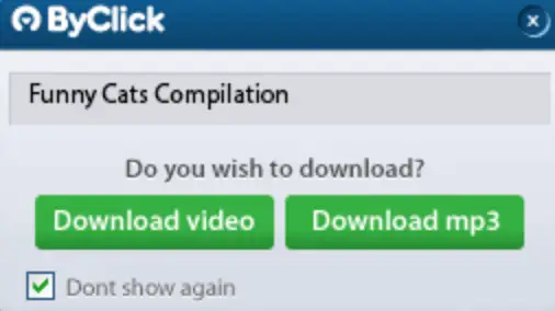 How to download music from YouTube ByClick ByClock Downloader pop up asking "Do you wish to download? Download video. Download mp3".