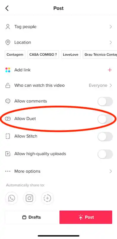 The image show the TikTok post menu