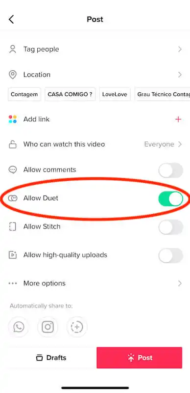 TikTok post menu