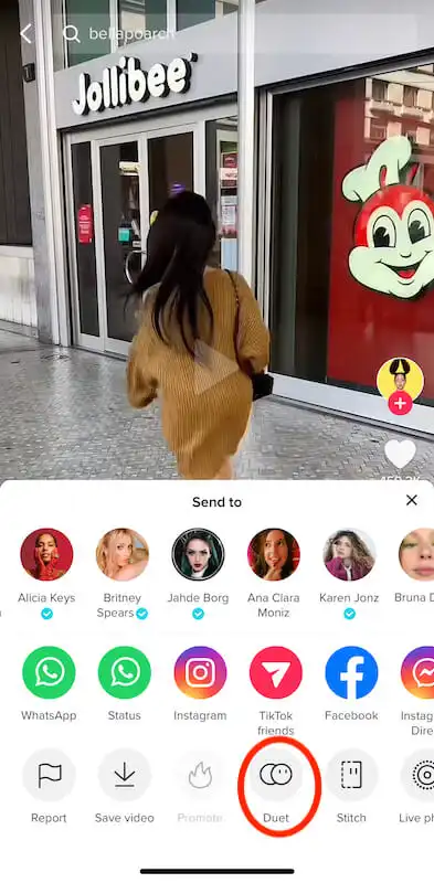 The image shoews Bella Poarch video and the TikTok share menu.