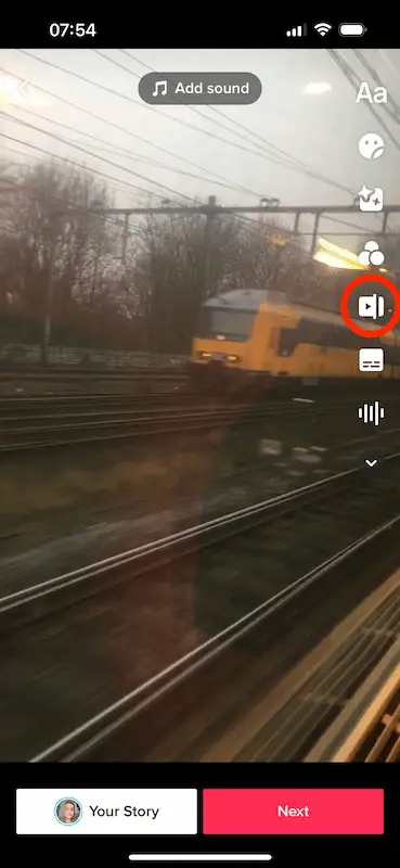 TikTok video edit page, adjust clip icon highlighted