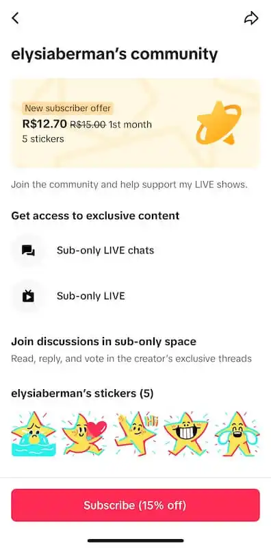 How to get paid on TikTok - live subscription Live subscription page
