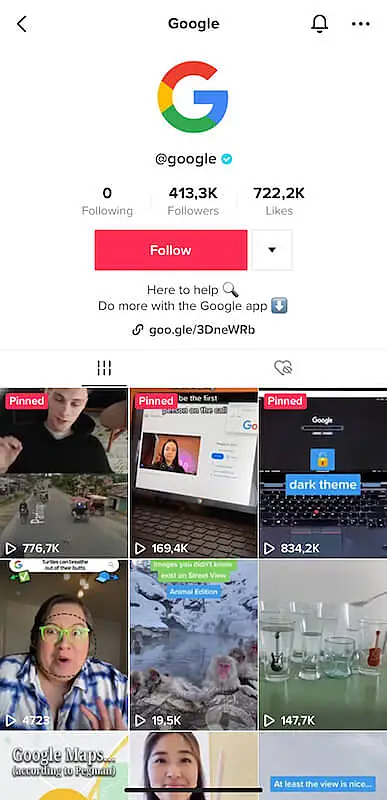 The image shows Google TikTok profile