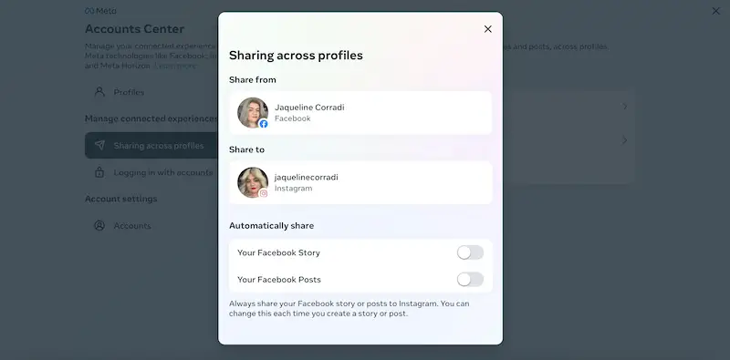Sharing across profiles page