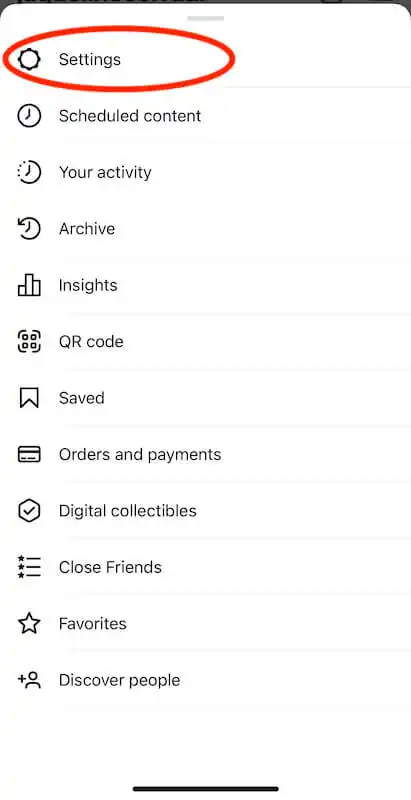 Instagram menu 