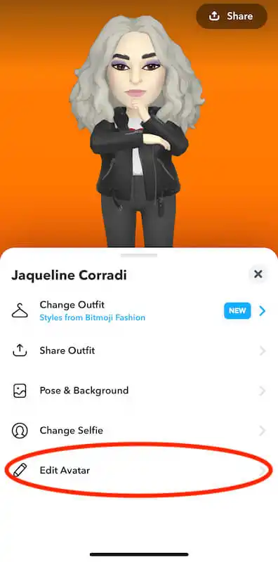 Bitmoji settings page 