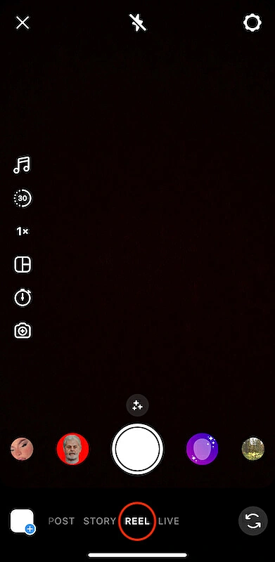 Instagram page to record a reel