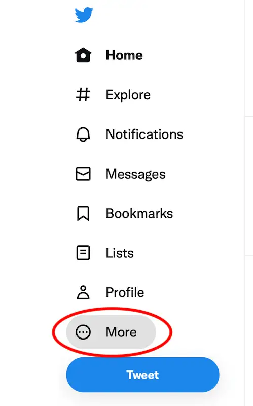 Twitter menu, the button "more" is highlighted 