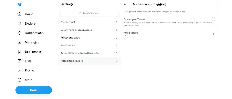 Twitter Audience and Tagging menu